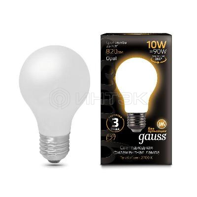Лампа светодиодная филаментная Black Filament 10Вт A60 грушевидная матовая 2700К тепл. бел. E27 820лм GAUSS 102202110 изображение, фото