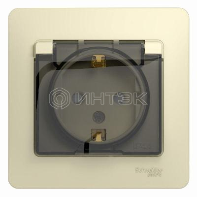 Розетка 1-м СП Glossa 16А IP44 с заземл. защ. шторки с крышкой в сборе беж.  Systeme Electric GSL000248 изображение, фото
