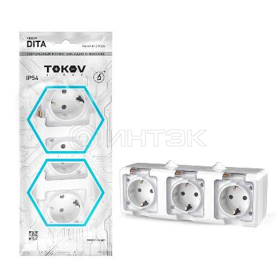 Розетка 3-м ОП Dita 16А IP54 250В с заземл. с прозр. крышкой бел.TOKOV ELECTRIC TKL-DT-R3Z-C01T-IP54 изображение, фото
