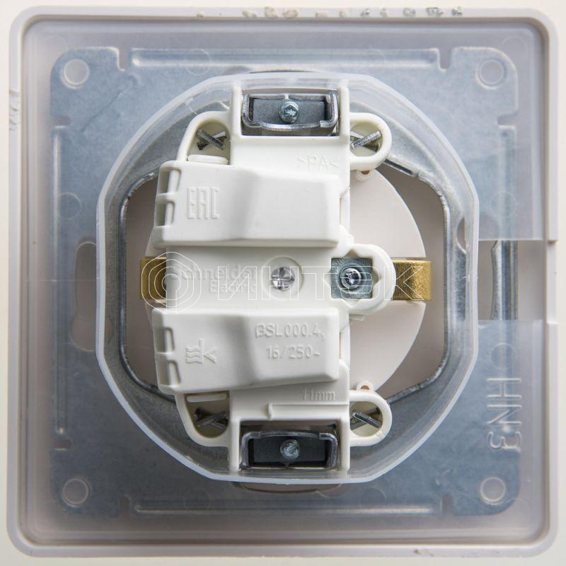 Розетка 1-м СП Glossa 16А IP44 с заземл. защ. шторки с крышкой в сборе перламутр. Systeme Electric GSL000648 изображение, фото