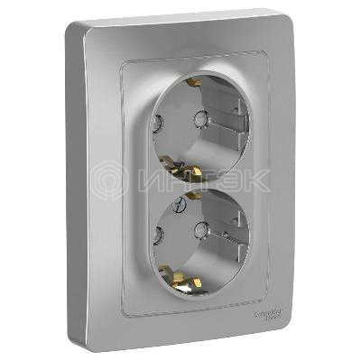 Розетка 2-м СП Blanca 16А IP20 250В с заземл. защ. шторки алюм.  Systeme Electric BLNRS001123 изображение, фото