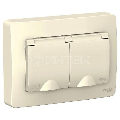 Розетка 2-м СП Blanca 16А IP44 250В с заземл. защ. шторки с крышкой молоч. Systeme Electric BLNRS441122 изображение, фото