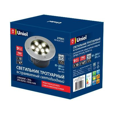 Светильник светодиодный архитектурный ULU-B12A-9W/2700К IP67 GREY уличный встраиваемый теплый бел. свет корпус сер. Uniel UL-00006826 изображение, фото