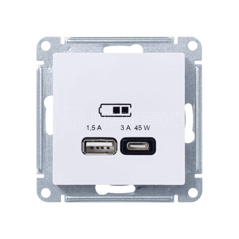 Розетка USB AtlasDesign тип A+C 45Вт высокоскор. ЗУ QC PD механизм лотос Systeme Electric ATN001329 изображение, фото