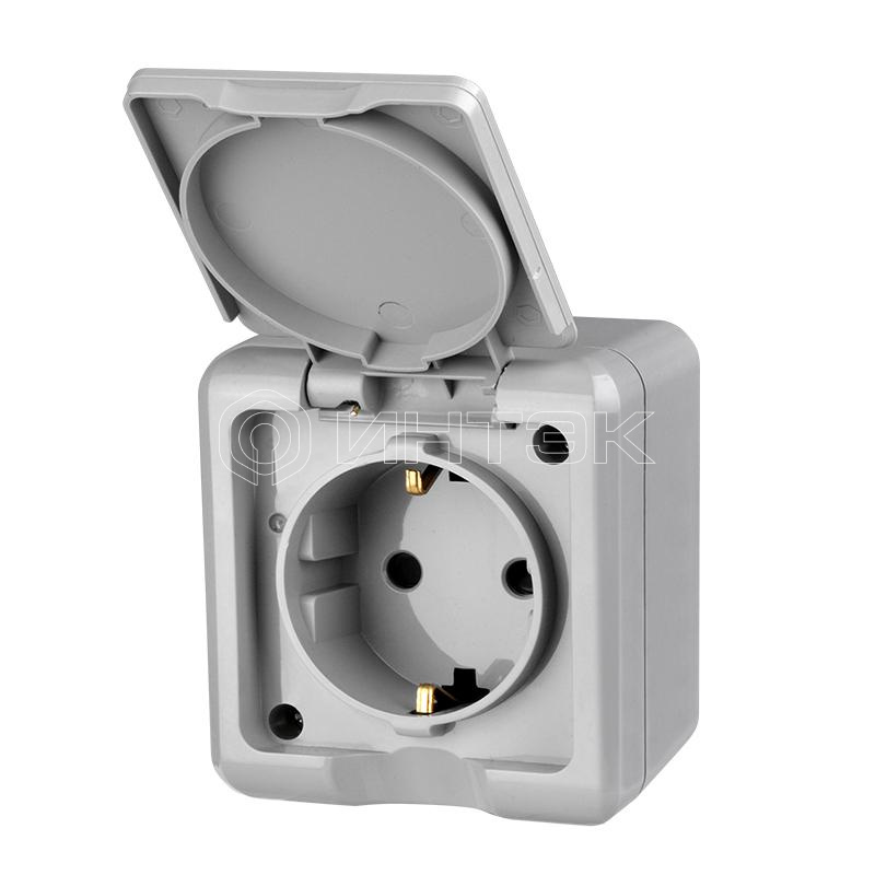 Розетка 1-м ОП Dita 16А IP54 250В с заземл. с крышкой сер. TOKOV ELECTRIC TKL-DT-R1Z-C06-IP54 изображение, фото