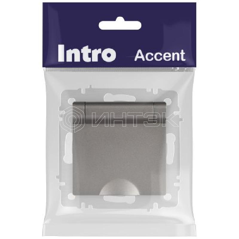 Розетка 1-м СП Accent 6-203-09 16А IP20 250В 2P+E Schuko с крышкой AL/CU титан Intro Б0063471 изображение, фото