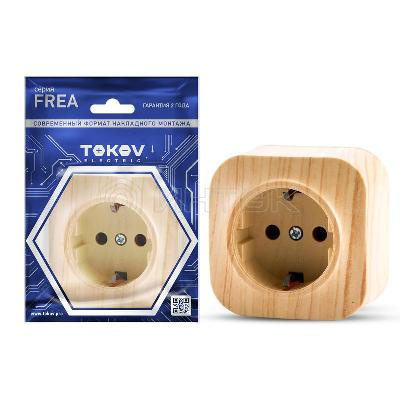 Розетка 1-м ОП Frea 16А IP20 250В с заземл. АБС-пластик сосна TOKOV ELECTRIC TKE-FR-R1Z-C25 изображение, фото