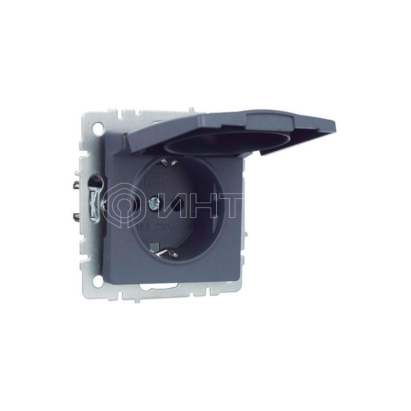 Розетка BRITE РСбш10-3-БрМ 16А IP20 с заземл. защ. шторки с крышкой механизм маренго IEK BR-R16-16-K35 изображение, фото