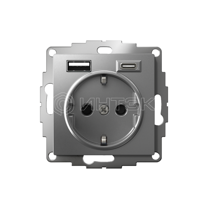 Розетка 1-м СП AtlasDesign 16А IP20 с 2-мя заряд. устройствами USB тип A+C механизм сталь Systeme Electric ATN000932 изображение, фото