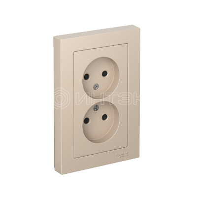 Розетка 2-м. AtlasDesign 16А без заземл. со шторками в сборе песочн. Systeme Electric ATN001222 изображение, фото