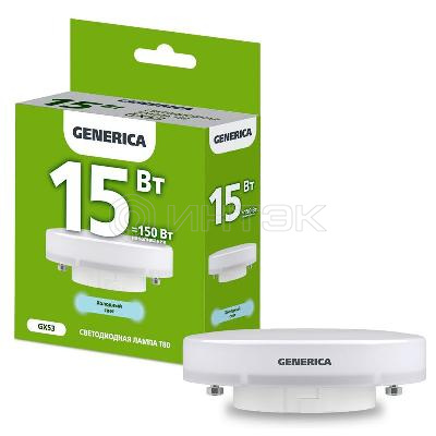Лампа светодиодная T80 15Вт таблетка 6500К GX53 230В GENERICA LL-T80-15-230-65-GX53-G изображение, фото