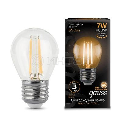 Лампа светодиодная филаментная Black Filament 7Вт P45 шар 2700К тепл. бел. E27 550лм GAUSS 105802107 изображение, фото