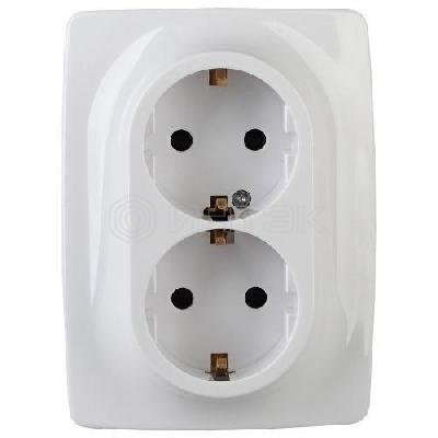 Розетка 2-м СП Эра12 12-2106-01 16А IP20 16AX 250В 2х2P+E Schuko бел. Эра Б0031228 изображение, фото