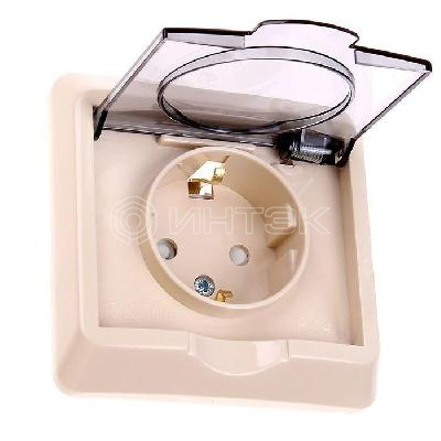 Розетка 1-м СП Этюд 16А IP44 250В с заземл. защ. шторки крем.  Systeme Electric PC16-044K изображение, фото