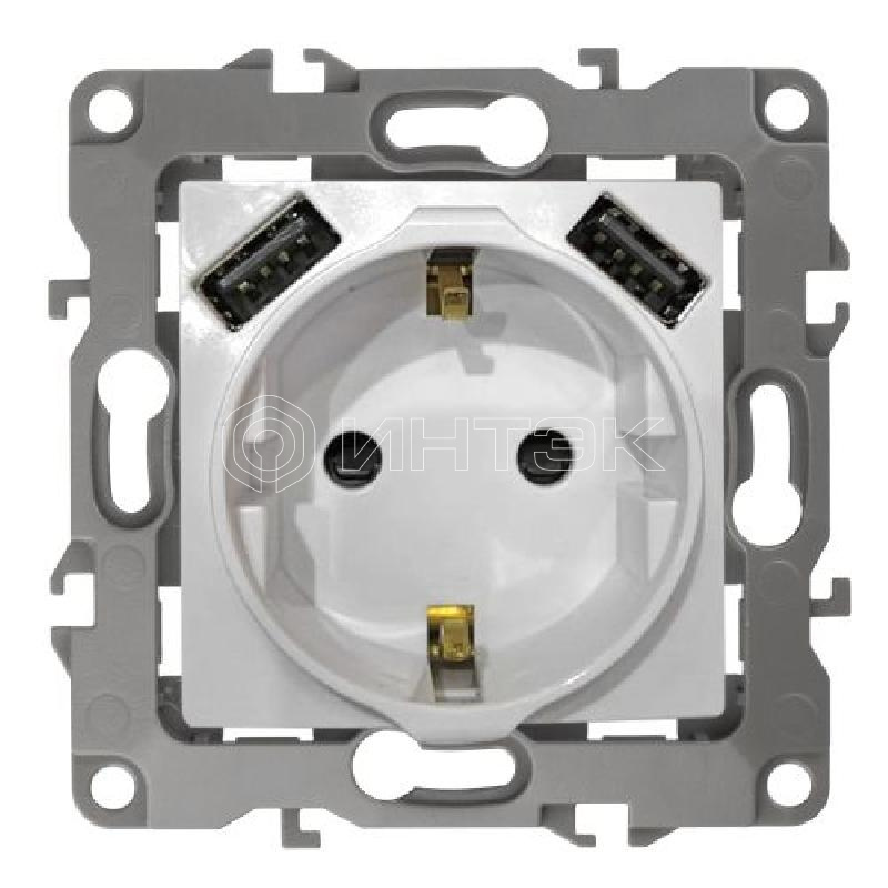 Розетка 16А 250В 2P+E с 2хUSB 5В-3А защ. шторки Elegance антрацит 14-4109-05 ЭРА Б0047871 изображение, фото