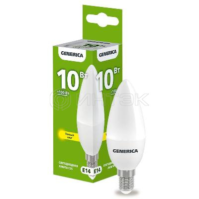 Лампа светодиодная C35 10Вт свеча 3000К E14 230В GENERICA LL-C35-10-230-30-E14-G изображение, фото