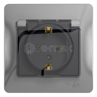 Розетка 1-м СП Glossa 16А IP20 с заземл. защ. шторки с крышкой в сборе алюм. Systeme Electric GSL000346 изображение, фото