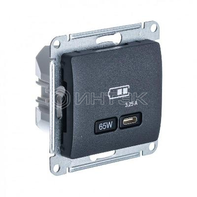 Розетка USB Glossa тип C 65Вт QC PD высокоскор. ЗУ механизм антрацит Systeme Electric GSL000727 изображение, фото