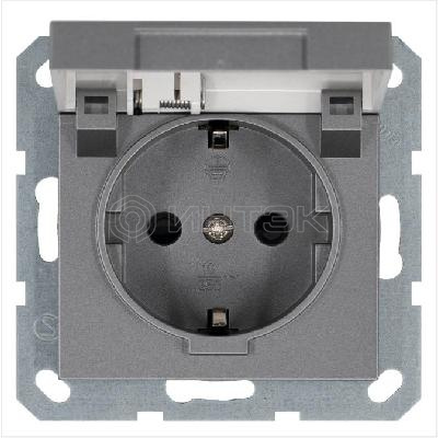 Розетка 1-м Shuko 16А IP20 с заземл. защ. шторки с крышкой механизм алюм. Jasmart G5505S изображение, фото
