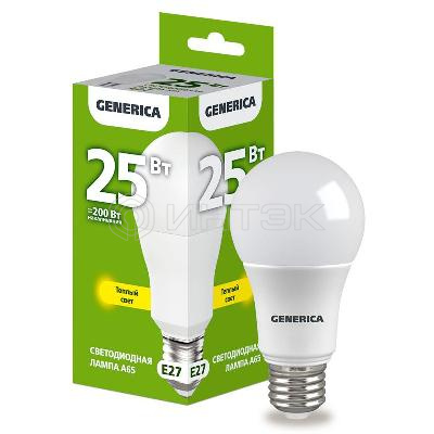 Лампа светодиодная A65 25Вт грушевидная 3000К E27 230В GENERICA LL-A65-25-230-30-E27-G изображение, фото