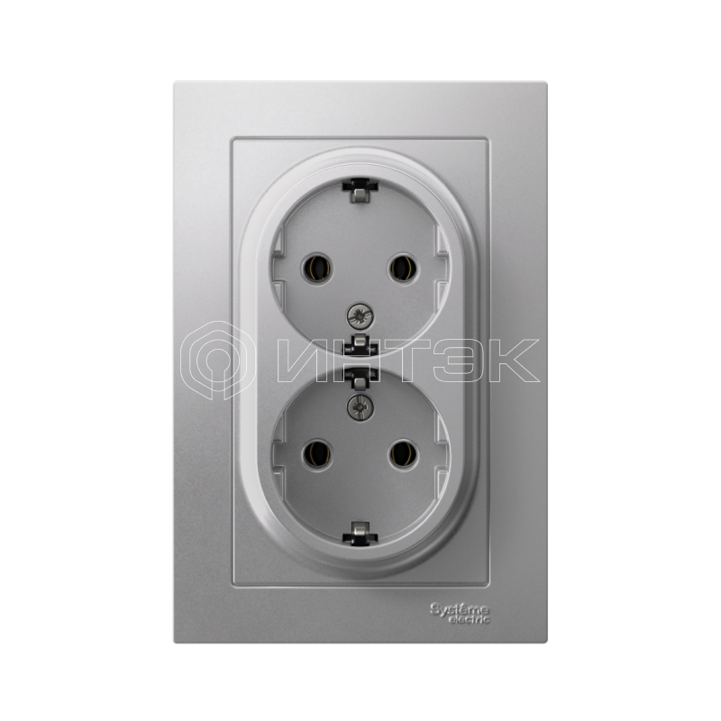 Розетка 2-м СП AtlasDesign 16А IP20 с заземл. в сборе алюм.  Systeme Electric ATN000324 изображение, фото
