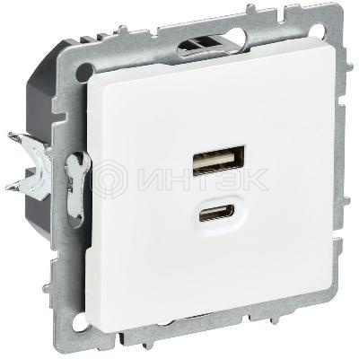 Розетка СП BRITE РЮ11-2-БрАБ USB A+C 45Вт высокоскор. заряд. арктич. бел. IEK BR-U22-045-K91 изображение, фото