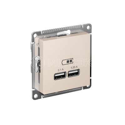Розетка USB AtlasDesign тип A+A 5В 1х2.1А 2х1.05А механизм беж.  Systeme Electric ATN000233 изображение, фото