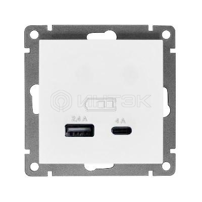 Розетка 2-м USB СП Афина 5В тип А(2.4А)+С(4А) механизм бел. Universal А0059 изображение, фото