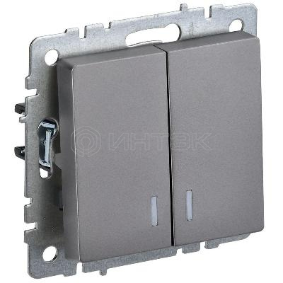 Выключатель 2-кл. СП BRITE ВС10-2-1-БрС 10А с индик. механизм сталь IEK BR-V20-1-10-K46 изображение, фото