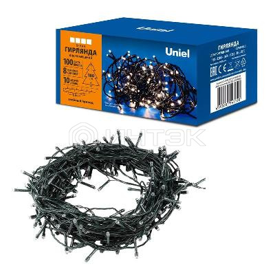 Гирлянда светодиодная ULD-S1000-100/DGA WHITE IP20 10м 100 LED бел. свет провод зел. Uniel UL-00008408 изображение, фото