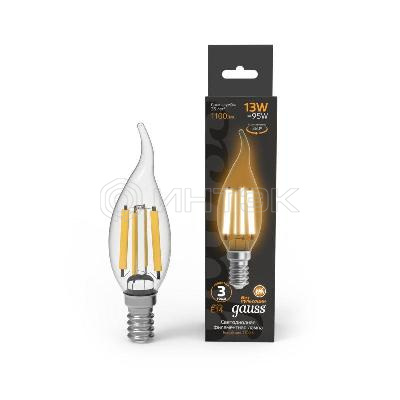 Лампа светодиодная филаментная Black Filament 13Вт свеча на ветру 2700К тепл. бел. E14 1100лм GAUSS 104801113 изображение, фото