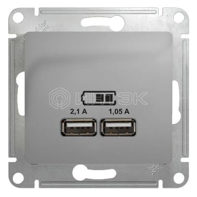 Розетка USB 2-м СП Glossa тип A+A 5В/2100мА 2х5В/1050мА механизм алюм. Systeme Electric GSL000333 изображение, фото