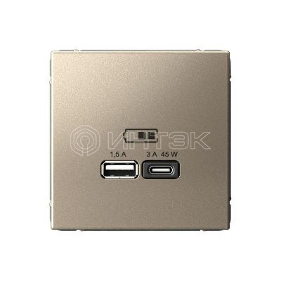 Розетка USB ArtGallery тип A+C 45Вт QC PD высокоскор. ЗУ механизм шампань Systeme Electric GAL000529 изображение, фото