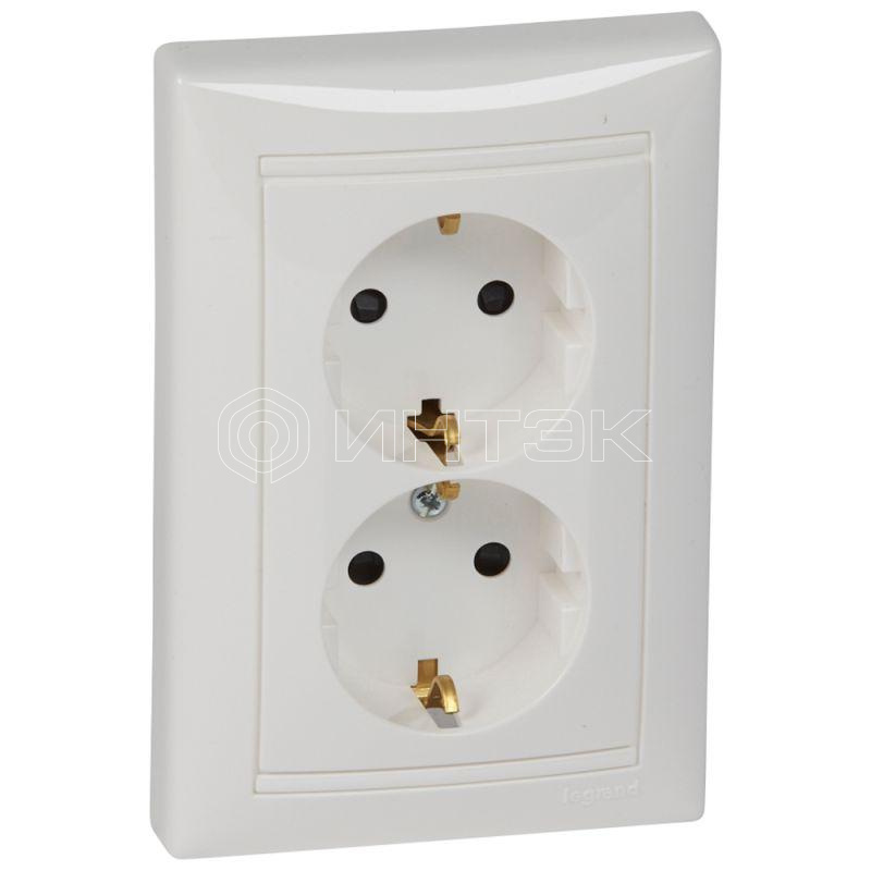 Розетка 2-м СП Valena 16А IP20 2х2P+E с заземл. защ. шторки немецк. стандарт в сборе бел. Legrand 774427 изображение, фото