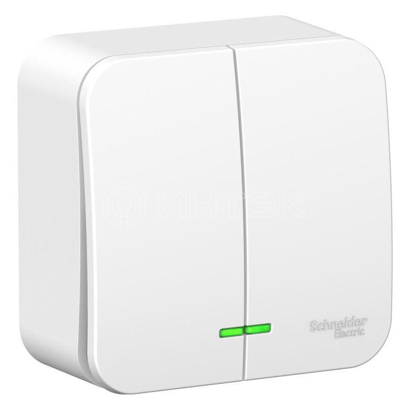 Выключатель 2-кл. ОП Blanca 10А IP20 (сх. 5) 250В с подсветкой с изолир. пластиной бел.  Systeme Electric BLNVA105111 изображение, фото