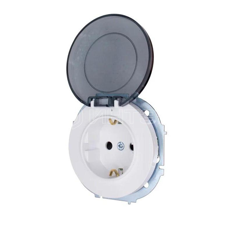 Розетка 1-м СП O Systeme ElectricN с заземл. с крышкой ПБТ бел. LEZARD 743-0288-123B изображение, фото