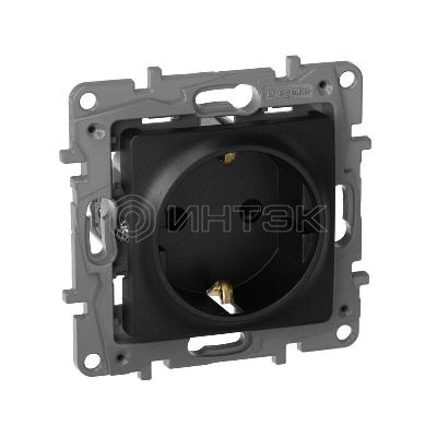 Розетка 1-м СП Etika 16А IP31 250В 2P+E с заземл. защ. шторки немецк. стандарт винтов. клеммы механизм антрацит IEK 672622 изображение, фото