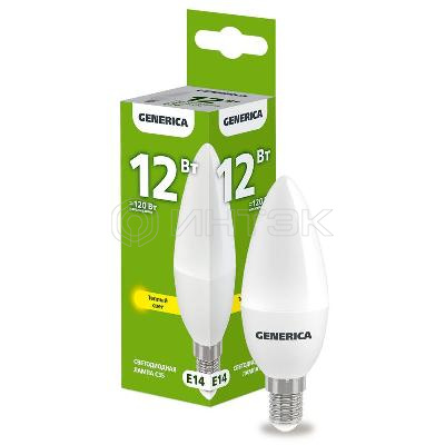 Лампа светодиодная C35 12Вт свеча 3000К E14 230В GENERICA LL-C35-12-230-30-E14-G изображение, фото