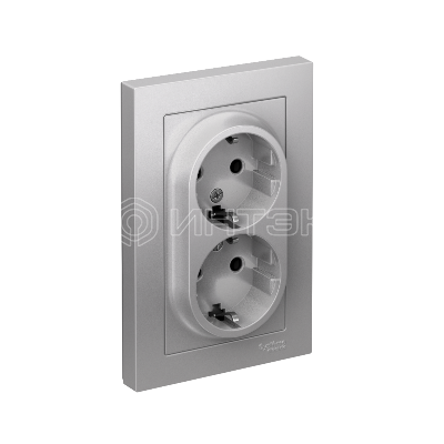 Розетка 2-м СП AtlasDesign 16А IP20 с заземл. в сборе алюм.  Systeme Electric ATN000324 изображение, фото