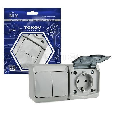 Блок ОП Nix (розетка 16А 250В с заземл. + 2-кл. выкл. 10А) IP54 сер. TOKOV ELECTRIC TKE-NX-V2RZ-C06T-IP54 изображение, фото