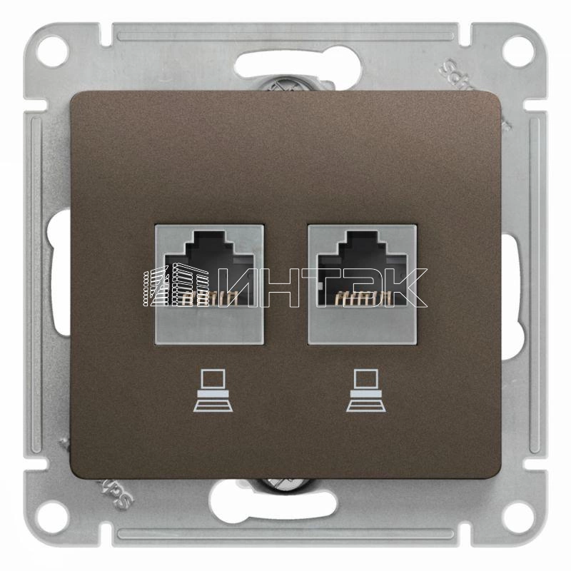 Розетка компьютерная 2-м Glossa RJ45 кат.5E механизм шоколад Systeme Electric GSL000885KK изображение, фото