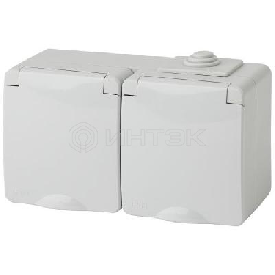 Розетка 2-м ОП Эра Эксперт 11-2603-03 16А IP65 горизонт. 250В 2х2P+E сер. Эра Б0035991 изображение, фото