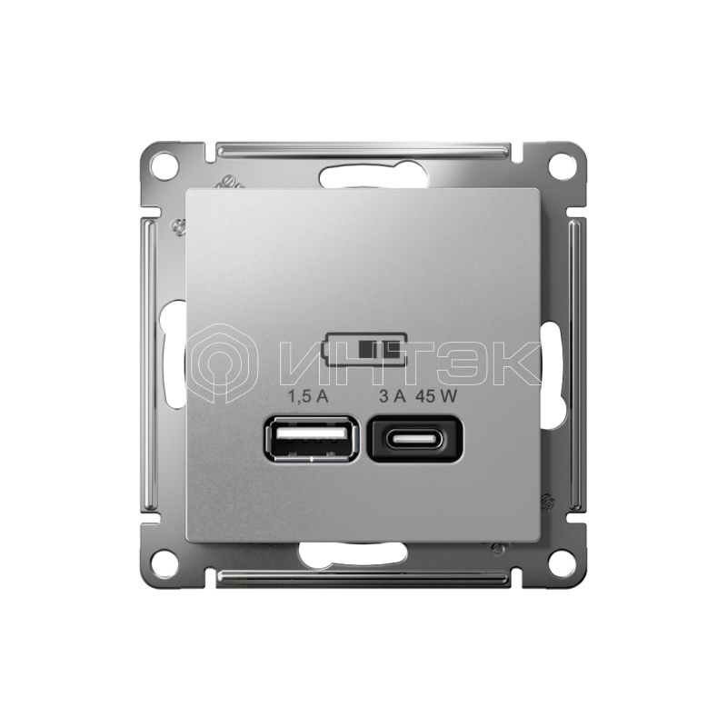 Розетка USB AtlasDesign тип A+C 45Вт QC PD высокоскор. ЗУ механизм алюм. Systeme Electric ATN000329 изображение, фото