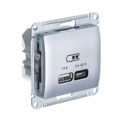 Розетка USB Glossa тип A+C 45Вт QC PD высокоскор. ЗУ механизм алюм. Systeme Electric GSL000329 изображение, фото
