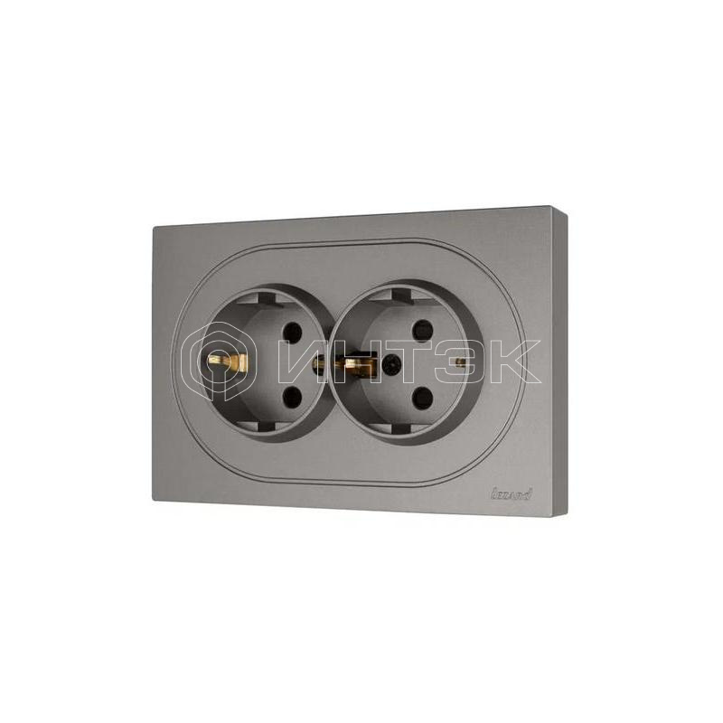Розетка 2-м СП O Systeme ElectricN с заземл. ПБТ механизм сер. матов. LEZARD 743-7400-127B изображение, фото
