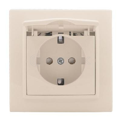 Розетка 1-м СП Минск 16А IP20 с заземл. защ. шторки с крышкой беж. EKF ERR16-029-200 изображение, фото