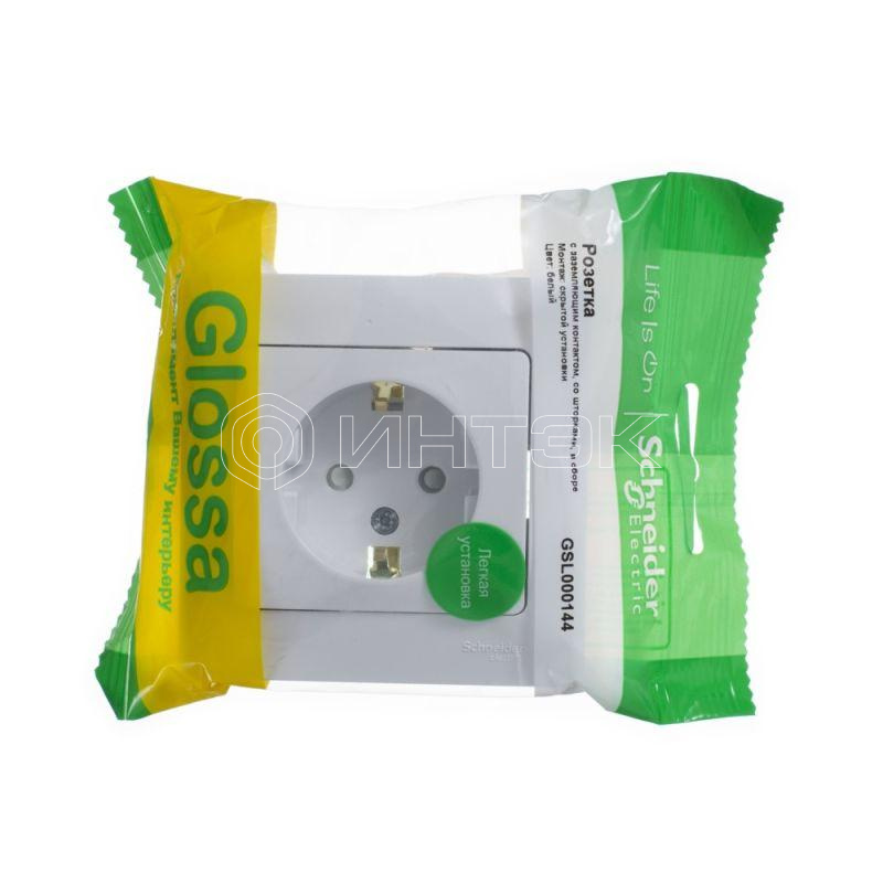 Розетка 1-м СП Glossa 16А IP20 с заземл. защ. шторки в сборе бел.  Systeme Electric GSL000144 изображение, фото