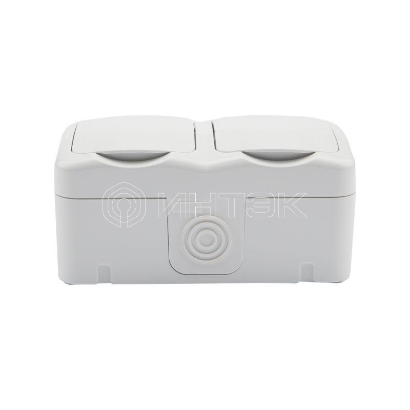 Блок ОП 2 розетки горизонт. Mini OG с заземл. IP54 бел. Kranz KR-78-0606 изображение, фото