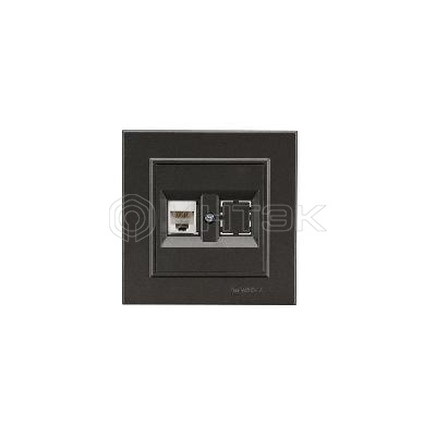 Розетка компьютерная+гнездо СП Karea 16А IP20 CAT 5 дым. металлик Makel 56050035 изображение, фото