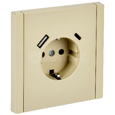 Розетка FORTE&PIANO FP447 16А USB A+C 18Вт с заземл. защ. шторки винт. крепл. ваниль IEK FP-R14-16-U22-018-K10 изображение, фото